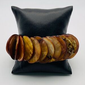 Vintage Brown Dyed Abalone Shell Disc Stretch Statement Bracelet